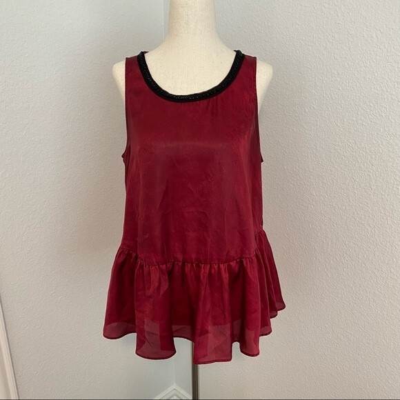 JUICY COUTURE beaded peplum burgundy key hole opening dressy woman top size M - Picture 1 of 12